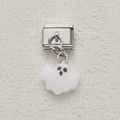 Charm modulaire italien en acier inoxydable avec un petit fantôme blanc pour Halloween - Style Fantôme avec Détails Violets