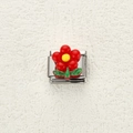 Maglia per bracciale italiano con fiore smaltato rosso e foglie verdi su acciaio - Fiore Rosso a Cinque Petali (16)