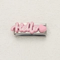Pink Italian charm link featuring white Hello lettering and heart for DIY bracelets - Pink Hello Style (17)