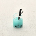 Miniatur Bubble Tea Anhänger in Himmelblau mit schwarzen Perlen für DIY Schmuckherstellung - Blauer Milchtee (14)