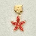 Italian charm link with a gold finish and a vibrant red starfish pendant for bracelets - Red Starfish