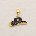 Western cowboy hat lobster clasp pendant in black alloy with yellow flame patterns - Black Flame Star Cowboy Hat