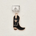 Italian charm link featuring silver stainless steel base with black enamel cowboy boot pendant - Black Gold Star Cowboy Boot (11)