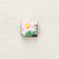 Charm per bracciale italiano con fiore in resina rosa su base in acciaio inossidabile - Fiore in Resina Rosa (17)