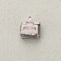 Italian modular charm link in stainless steel with pink Christmas tree enamel design - Pink White Stacked Christmas Tree Style (20)
