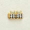 Italian charm links featuring golden bear with black and white checkerboard enamel - Black and White Checkerboard Bear