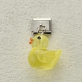 Italian charm bracelet link with yellow translucent resin duckling and stainless steel - Bright Yellow Duck (1)