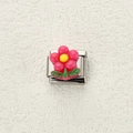 Link per bracciale italiano in acciaio inossidabile con fiore rosa 3D e foglie verdi - Fiore 3D Rosa Chiaro (18)