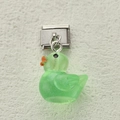 Cute green glitter resin duck charm with stainless steel clasp for modular DIY bracelets - Glitter Green Duck (2)