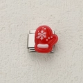 Italian modular stainless steel bracelet charm with red resin snowflake glove design - Red Snowflake Glove Style (22)