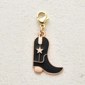 Vintage western cowboy boot charm in black enamel and gold finish with lobster clasp - Black Cowboy Boot Style