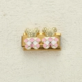 Italian modular charm featuring double bears with pink and white enamel grid design - Pink/White Checkered Bear
