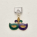 Italian charm with purple and green Mardi Gras mask for stainless steel bracelet - Tricolor Glitter Mask (14)