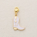 Western cowboy boot pendant in gold and white enamel with star detail and lobster clasp - White Cowboy Boot Style