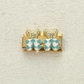 Italian modular charm with gold textured bears and blue checkered enamel finish - Blue/White Checkered Bear