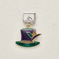 Italian charm bracelet link with purple and green glitter top hat pendant in gold finish - Tricolor Glitter Top Hat (15)