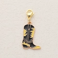Retro cowboy boot enamel pendant with black finish and golden lobster clasp accessory - Black Flame Cowboy Boot