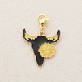Western style bull skull charm with yellow daisy and golden lobster clasp for accessories - Daisy Bull Head Style