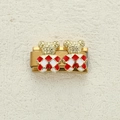 Maglia per bracciale italiano con due orsetti dorati e smalto a scacchi rosso e bianco - Orso a Scacchi Bianco e Rosso