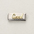 Italian modular charm in stainless steel featuring a golden Good script engraving - Script Good Style (24)