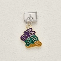Italian charm bracelet link with Mardi Gras glitter pendant in stainless steel - Tricolor Glitter Mardi Gras Sign (17)