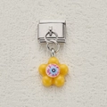 Maillon italien argenté avec pendentif fleur jaune et œil pour bracelet personnalisable - Style Fleur Jaune Œil