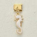 Italian charm bracelet link with gold seahorse pendant and white enamel inlay - White Seahorse