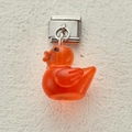 Italian charm link with orange resin duck pendant for DIY stainless steel bracelets - Glitter Orange Duck (7)