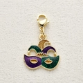 Western cowboy style purple and green glitter enamel mask pendant with lobster clasp - Masquerade Mask Pendant