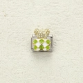 Italian modular charm featuring a 3D teddy bear in green checkerboard enamel finish - Green Checkerboard Bear (2)
