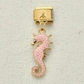Pink enamel seahorse charm link with golden base for Italian modular bracelets - Pink Seahorse