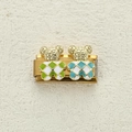 Maglia per bracciale italiano con ciondoli a forma di orso dorato a scacchi verdi e blu - Orsi Misti Blu e Verde