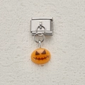 Maillon de bracelet italien en acier inoxydable avec pendentif citrouille d'Halloween orange - Style Visage Citrouille Orange (11)