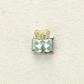 Italian charm link with a golden bear head and blue white checkered enamel pattern - Blue Checkerboard Bear (3)