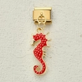 Italian charm link with a golden seahorse pendant and red enamel finish detail - Red Seahorse