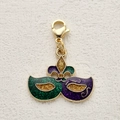 Western Mardi Gras mask charm with fleur-de-lis, lobster clasp, and colorful glitter finish - Fleur-de-lis Mask Charm