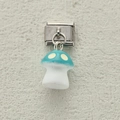 Italian modular charm featuring a cute blue mushroom resin pendant with stainless steel link - Light Blue Spotted Mushroom (10)