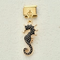 Italian modular charm featuring a seahorse pendant in gold and black enamel finish - Black Seahorse