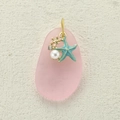 Pink sea-inspired matte stone pendant with starfish, pearl, and gold metal accents - Enamel Starfish Pearl (3)