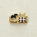 Charm italiano dorato con foglia di ginkgo nera e orsetto a scacchi per bracciali DIY - Foglia di Ginkgo e Orso Nero/Bianco
