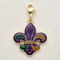 Fleur-de-lis charm pendant with purple and green glitter in a golden finish - Fleur-de-lis Shape Charm