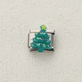 Italian charm bracelet link featuring a green Christmas tree design in stainless steel - Colorful Christmas Tree Figure Style (31)