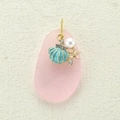 Marine series shell pendant with blue enamel and pearl on a pink pebble stone - Blue Enamel Shell Pearl (4)