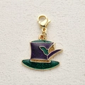 Deep purple and dark green enamel sparkling glitter cowboy hat charm with gold lobster clasp - Glitter Top Hat Pendant