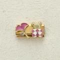 Charm modulare con foglia di ginkgo rosa, strass e orsetto a quadretti rosa - Foglia di Ginkgo Rosa e Orso