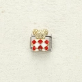 Maillon de bracelet italien avec ours doré mignon et motif émaillé à carreaux - Ours à Damier Rouge et Blanc (6)
