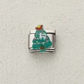 Italian charm bracelet link featuring a green Christmas tree with a small white bear - Enamel Christmas Tree Figure Style (32)