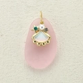 Golden shell pendant with white pearl and colored rhinestones on pink stone - Iridescent Scallop Pearl (5)
