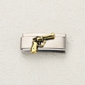 Italian charm bracelet module in stainless steel with a vintage golden revolver design - Pistol Silver Shape (31)