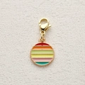 Rainbow striped round charm with golden alloy border and lobster clasp accessory - Horizontal Stripe Round Charm